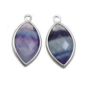 Natural Fluorite Pendant Multicolor Faceted Horseeye Platinum Plated, approx 11-18mm [GM18877]