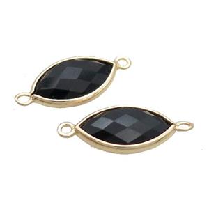 Natural Black Onyx Agate Connector Faceted Horseeye Gold Plated, approx 11-18mm [GM18879]
