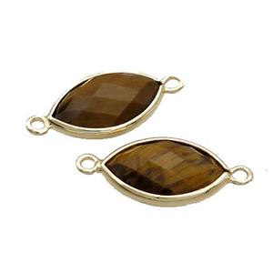 Natural Tiger Eye Stone Connector Faceted Horseeye Gold Plated, approx 11-18mm [GM18880]