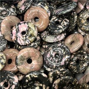 Natural Rhodonite Donut Pendant Pink Black, approx 30mm [GM18896]