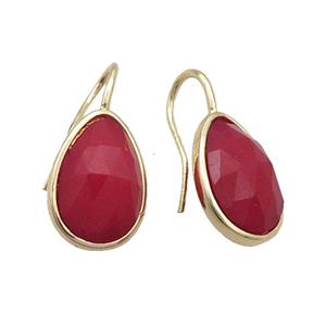Copper Hook Earring White Jade Teardrop Dye Gold Plated, approx 12-17mm [GM18901]