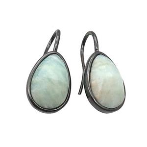 Amazonite Hook Earring Copper Teardrop Black Plated, approx 12-17mm [GM18905]