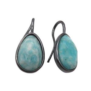 Green Russian Amazonite Hook Earring Copper Teardrop Black Plated, approx 12-17mm [GM18906]