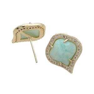 Amazonite Stud Earring Copper Pave Zircon Gold Plated, approx 18mm [GM18913]