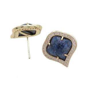 Blue Sodalite Stud Earring Copper Pave Zircon Gold Plated, approx 18mm [GM18914]