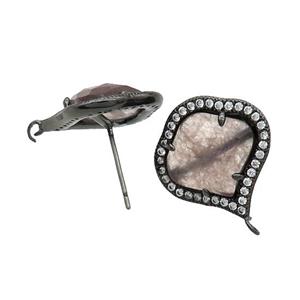 Gray Jade Stud Earring Copper Pave Zircon With Loop Black Plated, approx 18mm [GM18923]