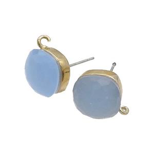 Blue Cat Eye Glass Stud Earring Copper Loop Gold Plated, approx 11x11mm [GM18928]