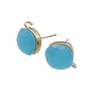 Aqua Cat Eye Glass Stud Earring Copper Loop Gold Plated, approx 11x11mm [GM18929]