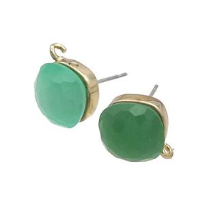 Green Cat Eye Glass Stud Earring Copper Loop Gold Plated, approx 11x11mm [GM18931]