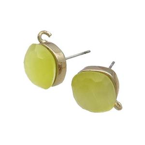 Yellow Cat Eye Glass Stud Earring Copper Loop Gold Plated, approx 11x11mm [GM18932]