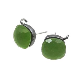 Green Cat Eye Glass Stud Earring Copper Loop Black Plated, approx 11x11mm [GM18938]
