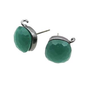 Green Cat Eye Glass Stud Earring Copper Loop Black Plated, approx 11x11mm [GM18939]
