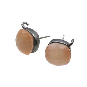 Peach Cat Eye Glass Stud Earring Copper Loop Black Plated, approx 11x11mm [GM18940]
