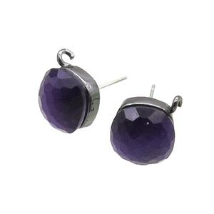 Purple Cat Eye Glass Stud Earring Copper Loop Black Plated, approx 11x11mm [GM18941]