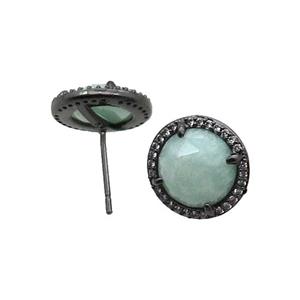 Green Amazonite Stud Earring Copper Pave Zircon Circle Black Plated, approx 13mm [GM18942]