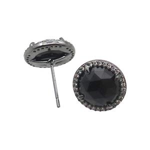 Black Cat Eye Glass Stud Earring Copper Pave Zircon Circle Black Plated, approx 13mm [GM18945]
