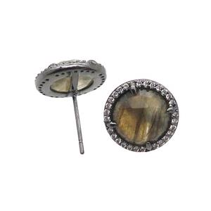 Labradorite Stud Earring Copper Pave Zircon Circle Black Plated, approx 13mm [GM18946]