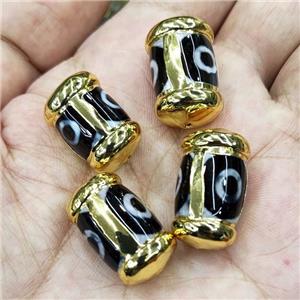 Tibetan Agate Beads Barrel Evil Eye Gold Plated, approx 13-22mm [GM18956]