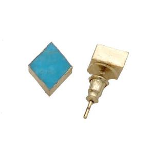 Blue Magnesite Turquoise Stud Earring Rhombis Gold Plated, approx 9-11mm [GM18960]