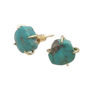 Green Natural Tuquoise Stud Earring Freeform Gold Plated, approx 10mm [GM18965]
