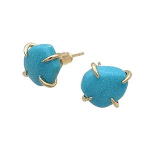 Magnesite Tuqoise Stud Earring Blue Freeform Gold Plated, approx 10mm [GM18966]