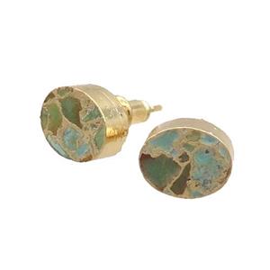 Natural Turquoise Stud Earring Oval Gold Plated, approx 8-10mm [GM18969]