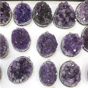 Amethyst Druzy Pendant Pave Rhinestone Mix Shape, approx 30-50mm [GM18974]