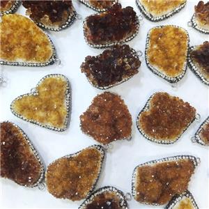 Citrine Druzy Pendant Pave Rhinestone Mix Shape, approx 25-40mm [GM18975]