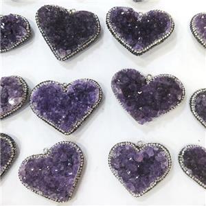 Amethyst Druzy Pendant Pave Rhinestone Heart, approx 30-50mm [GM18976]