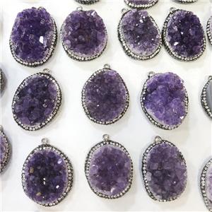 Amethyst Druzy Pendant Pave Rhinestone Mix Shape, approx 20-30mm [GM18977]