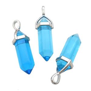 Blue Glass Bullet Pendant, approx 8x30mm [GM18980]