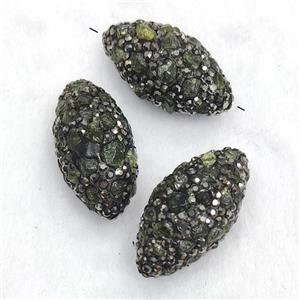Polymer Clay Rice Beads Pave Rhinestone Green Tourmaline, approx 15-30mm [GM19020]