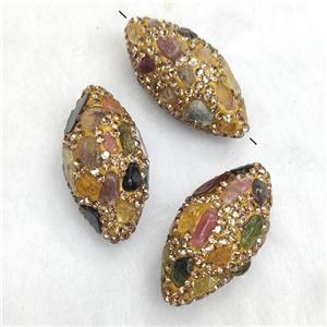 Polymer Clay Rice Beads Pave Rhinestone Yellow Multicolor Tourmaline, approx 15-30mm [GM19021]