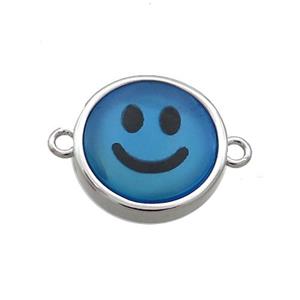 Blue Agate Dye Emoji Connector Smileface Circle Platinum Plated, approx 15mm dia [GM19127]