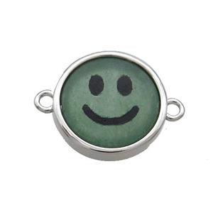 Green Aventurine Emoji Connector Smileface Circle Platinum Plated, approx 15mm dia [GM19128]