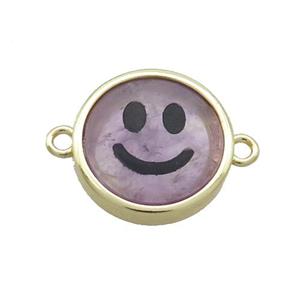 Purple Amethyst Emoji Connector Smileface Circle Gold Plated, approx 15mm dia [GM19138]