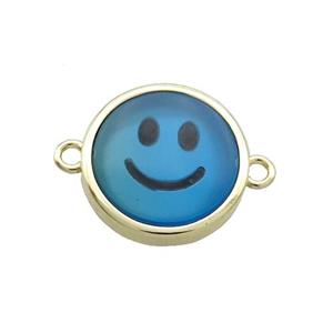 Blue Dye Agate Emoji Connector Smileface Circle Gold Plated, approx 15mm dia [GM19140]