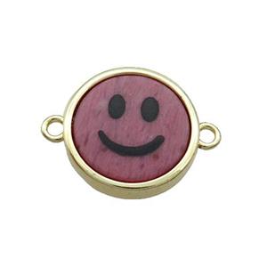 Pink Rhodonite Emoji Connector Smileface Circle Gold Plated, approx 15mm dia [GM19142]