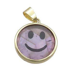Purple Amethyst Emoji Pendant Smileface Circle Gold Plated, approx 18mm dia [GM19159]