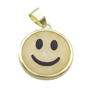 Yellow Aventurine Emoji Pendant Smileface Circle Gold Plated, approx 18mm dia [GM19162]