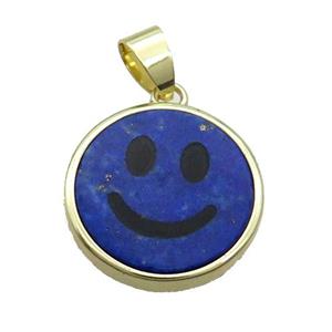 Blue Lapis Lazuli Emoji Pendant Smileface Circle Gold Plated, approx 18mm dia [GM19164]