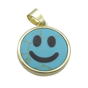 Blue Dye Turquoise Emoji Pendant Smileface Circle Gold Plated, approx 18mm dia [GM19165]