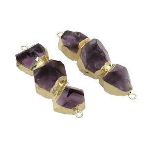 Natural Amethyst Stick Connector Purple Gold Plated, approx 16-40mm [GM19168]