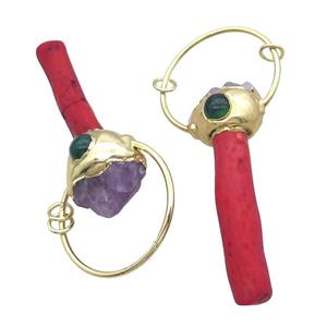 Red Coral Stick Pendant Amethyst Gold Plated, approx 12-90mm [GM19179]