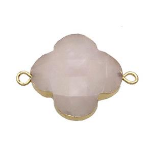 Natural Rose Quartz Clover Connector Pink Gold Plated, approx 22mm [GM19196]