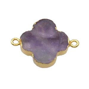 Natural Amethyst Clover Connector Purple Gold Plated, approx 22mm [GM19198]