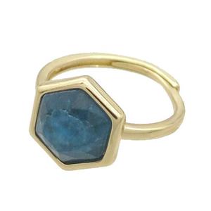 Blue Apatite Copper Ring Hexagon Adjustable Gold Plated, approx 12-14mm, 18mm dia [GM19215]