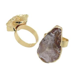 Natural Agate Druzy Copper Ring Adjustable Gold Plated, approx 15-25mm, 18mm dia [GM19222]