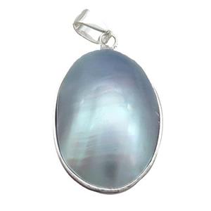 Gray Sea Shell Oval Pendant Platinum Plated, approx 20-33mm [GM19226]