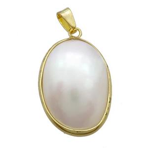White Sea Shell Oval Pendant Gold Plated, approx 20-33mm [GM19229]
